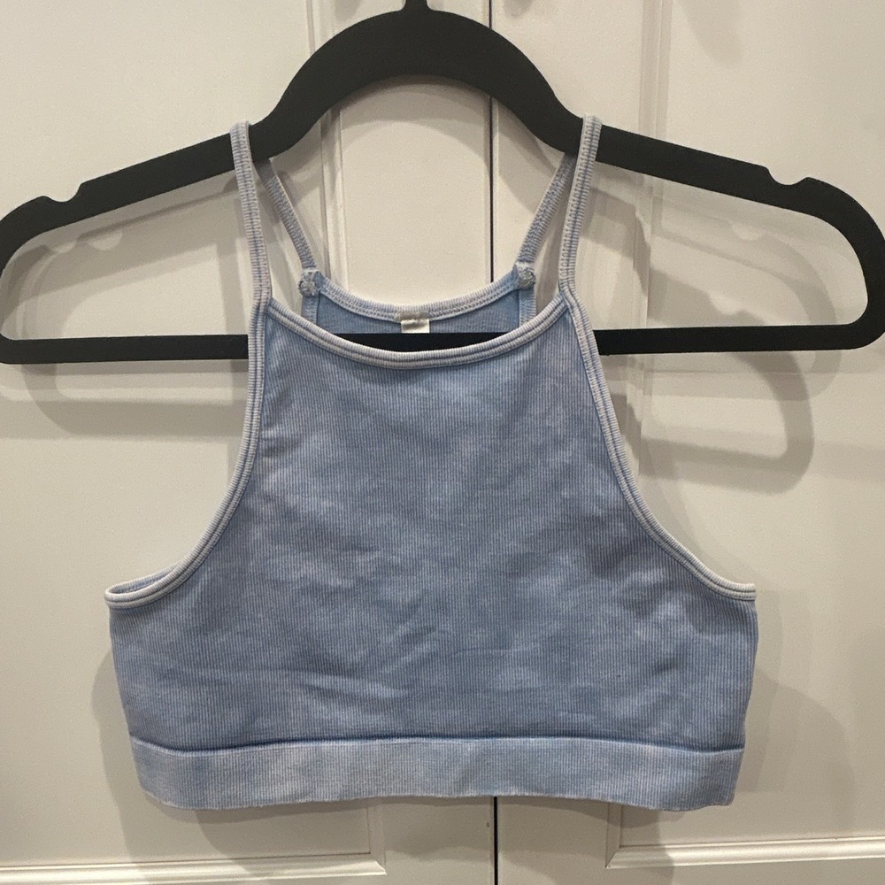 Nikibiki Blue Ribbed Seamless Racerback Sports Bra Pullover Wireless Size Small